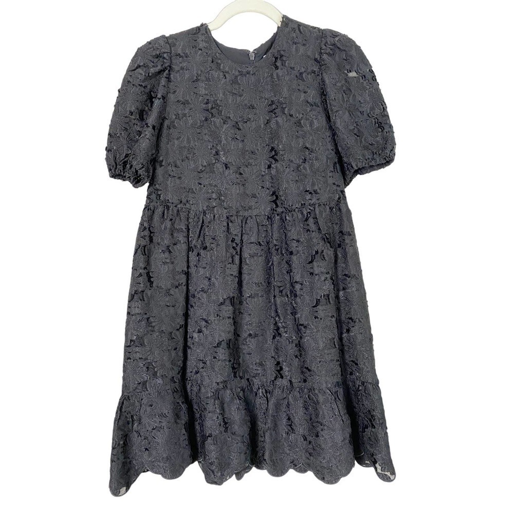 & Other Stories Puff Sleeve Jacquard Black Lace Mini Babydoll Dress Size 4